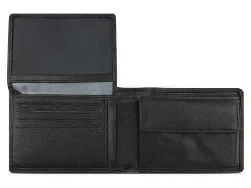 Портмоне BUGATTI Banda, с защитой данных RFID, чёрное, кожа/полиэстер, 12,5х2х9 см